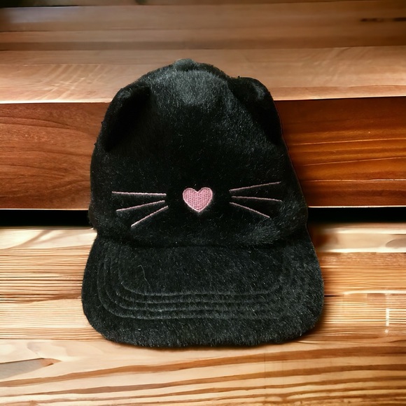 Adorable Kitty With Pink Heart&Whiskers & Black Furry Cat Ears Adjustable Cap! - Picture 5 of 10